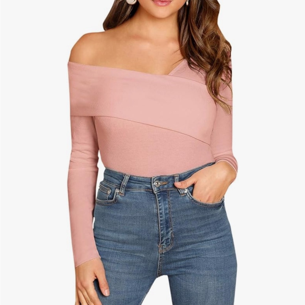 Pink cross wrap asymmetrical neck top